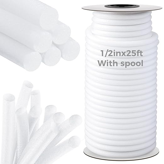 1/2 Inch x 25 ft Foam Backer Rod for Gaps Joints Concrete Crack Filler Caulk Saver Bulk Foam Backing Rod Concrete Filler Rope for Weather Stripping Door Seal (White)