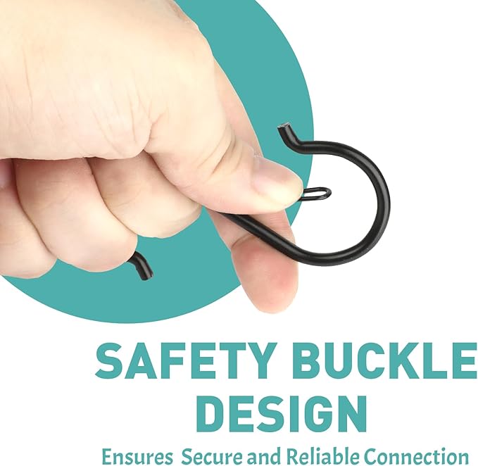 12 Pcs S Hooks for Hanging Heavy Duty, 3.5-inch Heavy Duty Metal S Hook with Safety Buckle, Suitable for 0.5 inch Rods, S Hook for Hanging Plants, Closet, Kitchen Utensil, Pot, Pan, Bags