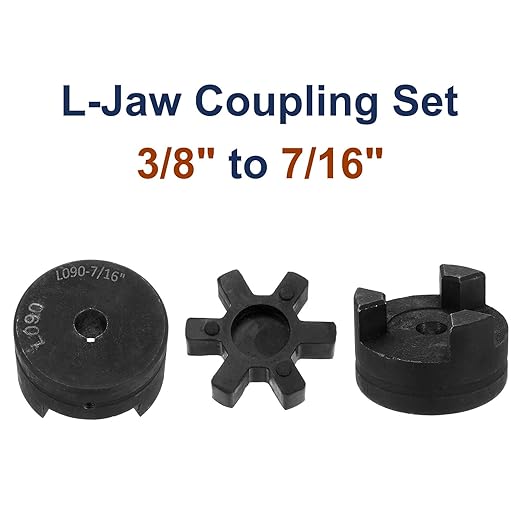uxcell 3/8" to 7/16" L090 Flexible 3-Piece L-Jaw Coupling Coupler Set & Buna-N NBR Rubber Spider for Log Splitter Hybrid Equipment