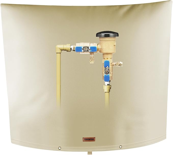 TOHONFOO Backflow Preventer Pipe Insulation Cover (5°F) - Irrigation Sprinkler Valve Insulated Pouch - Water Well Pump Cover - Sturdy 5 Layers for Winter Freeze Protection, 40" W x 36" H, Beige