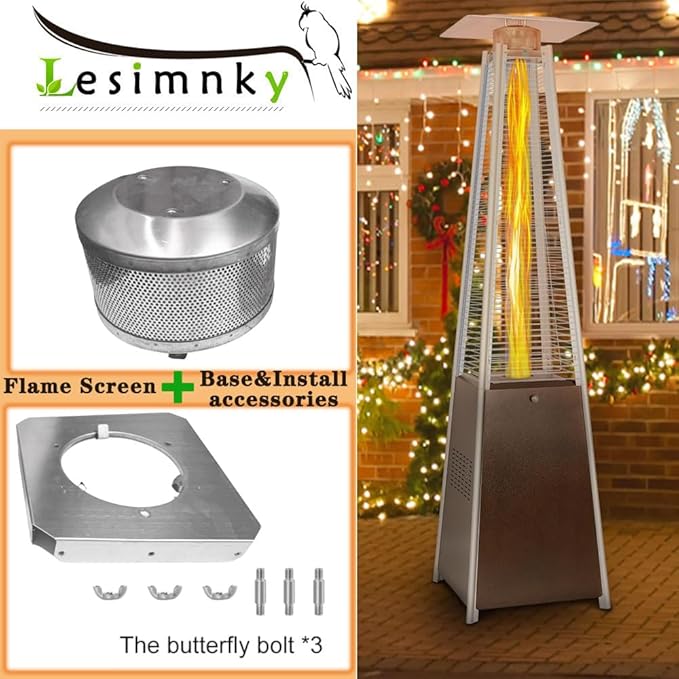 Patio Heater Burner Emitter Screen & Base 4-Sided Pyramid Patio Heater Replacement Parts 304 Stainless Steel, Burning Net Heating Parts Applied to Most Square Glass Heater (Burner Screen & Base)