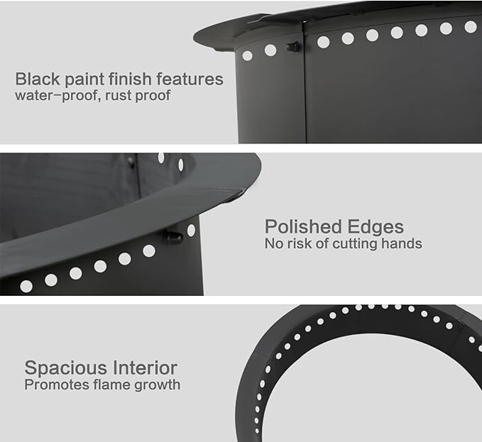 SoulMate Outdoor 35-Inch Outer/31-Inch Inner Fire Pit Ring Smokeless,Duty Solid Metal Steel Round Firepit Rim Insert for DIY Fire Pits, Outdoor Above or In-Ground, Camping Garden Patio Backyard.