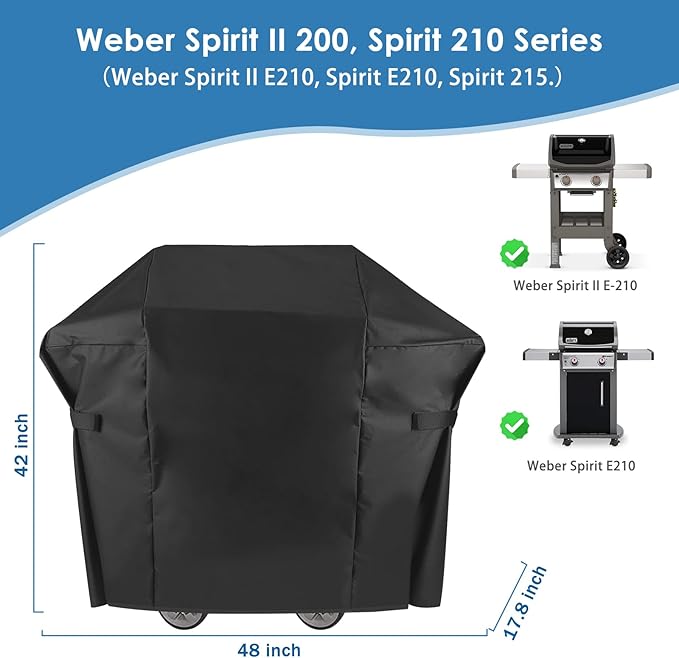 Grill Cover Weber Spirit II 200, Spirit 210 Series, 48 Inch 7138 Heavy Duty & Waterproof Anti-Fade BBQ Gas Grill Cover for Weber Spirit II E210, Spirit E210, Spirit 215 Gas Grill