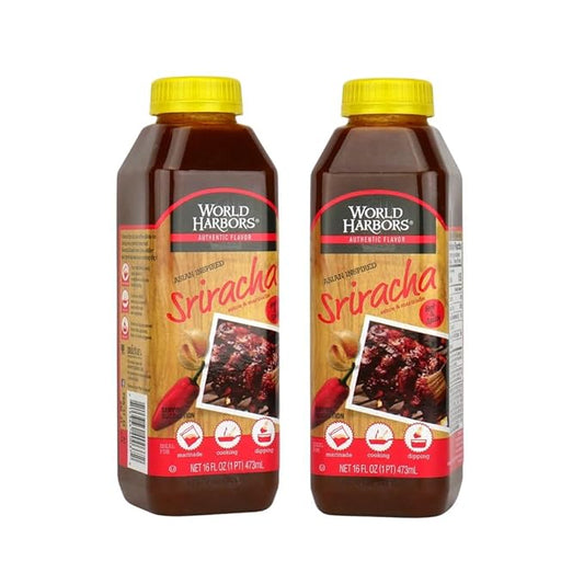 World Harbors Sriracha Hot Sauce & Marinade Perfect for Grilled Meats, Seafood, Dipping, Marinades & Garnishes - Enhance Your Meals with Sriracha Sauce Original Made in USA 16-Fl Oz Bottle (Pack of 2)