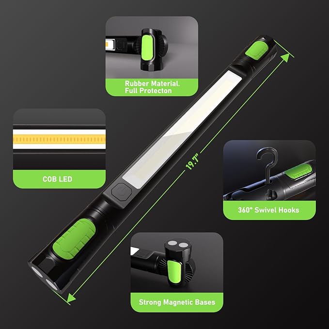 2 Pcs Work Light for Mechanic,Magnetic Light Bar,5400mAh Rechargeable,3200LM LED Work Lights Cordless UnderhoodLight with Hooks Portable Automotive Tools for Car Garage Shop Emergency,Present for Him