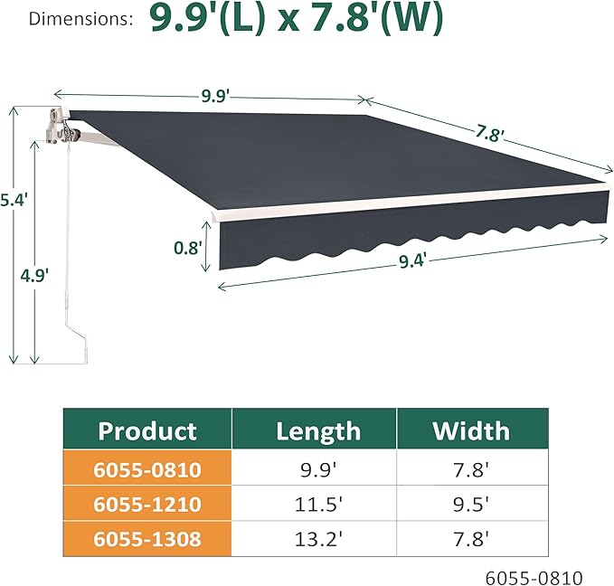 MCombo 9.9x7.8 Feet Manual Retractable Patio Door Window Awning Sunshade Shelter Outdoor Canopy, 0810 (Grey, 9.9'(L) x 7.8'(W))