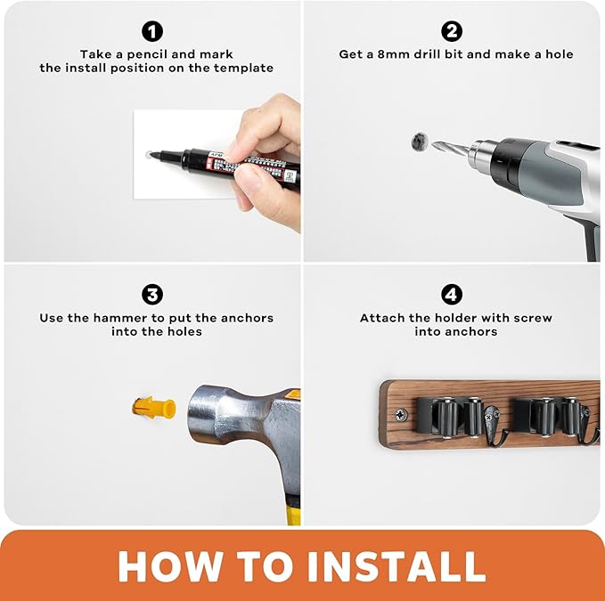 IMILLET Broom Holder Wall Mount, Rustic Wood Broom Hanger with 5 Racks and 4 Hooks, Laundry Room Organization and Storage, Mop Holder for Home Decor, Garden, Garage, Kitchen, Closet