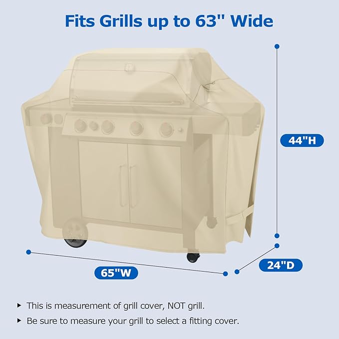 SunPatio Grill Cover for Outdoor Grill 65 Inch, Heavy Duty Waterproof BBQ Cover, Gas Barbecue Protector Compatible for Weber Charbroil Nexgrill and More, All Weather Protection, Beige