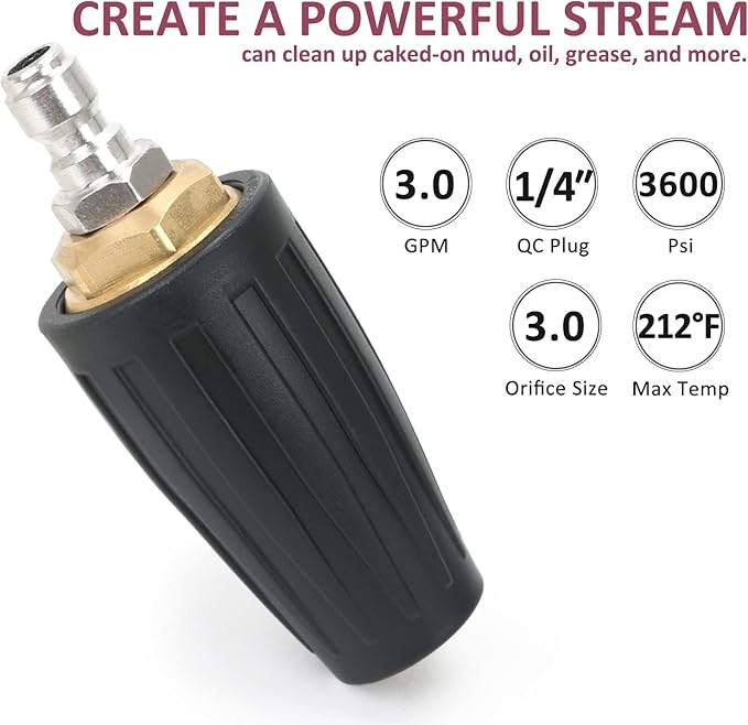 STYDDI Pressure Washer Turbo Nozzle Set, 3600 PSI 3.0GPM Power Washer Turbo Rotating Nozzle with Multiple Degrees Nozzle and Second Story Nozzle, 3.0 Orifice, 1/4 Inch Quick-Connect