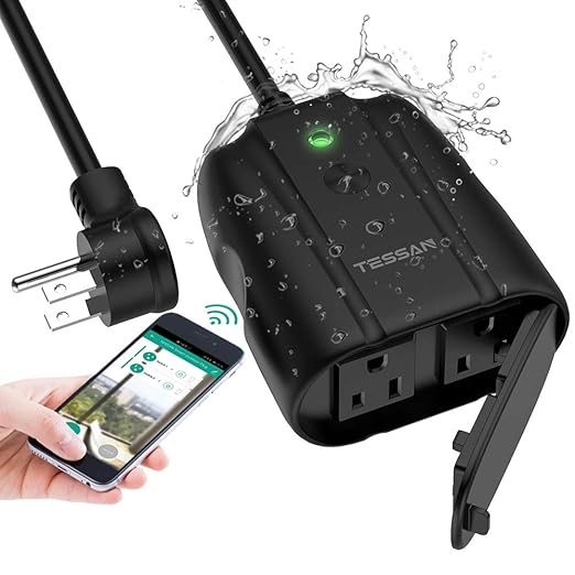 Outdoor Smart Plug Waterproof, TESSAN Smart WiFi Outlet Compatible with Alexa, Google Assistant, 2 Individual Sockets Outside Power Strip with Switch, 2.4GHz Wi-Fi Only, for Lights and 2HP Pool Pump