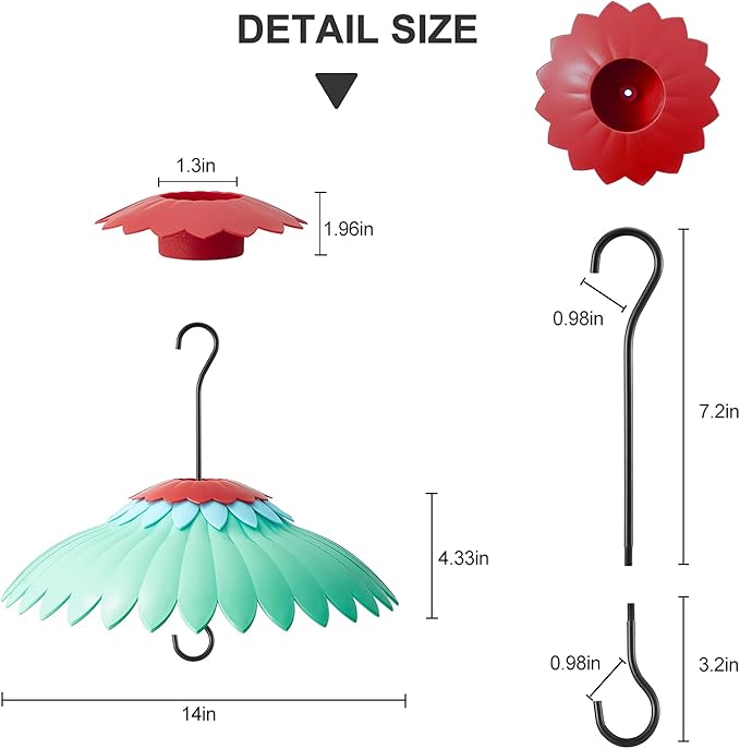 Squirrel Baffle for Hanging Bird Feeder Rain Cover for Outside Weather Guard Protect Feed from Sun Red Dome Attract Hummingbirds, Moat Proof, Easy to Clean-14inch Green
