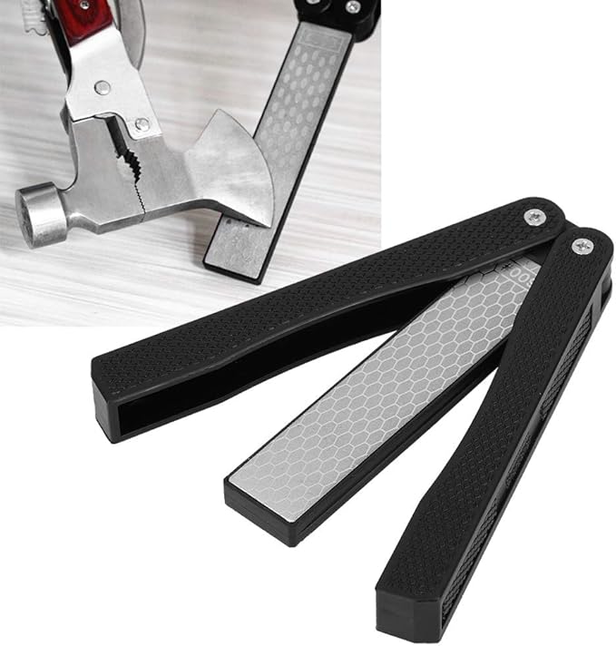 Double Sided Sharpener, Folding Pocket Knife Sharpening Stone Portable Garden Tool Sharpener for Axe Hatchet Lawn Mower Blade Garden Shears Chisels Spade Drills