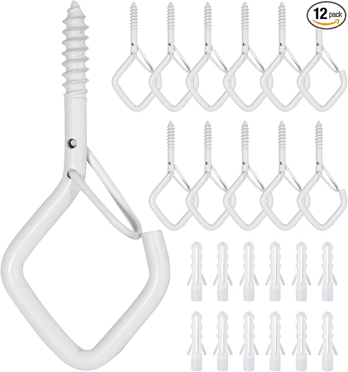 12 PCS Q-Hanger Hooks for String Lights, Ceiling Hangers for Plants & Wind Chimes, Christmas Decorations Outdoor Hooks (Square Hanger) White