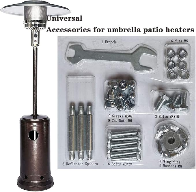 Replacement Hardware Bolt & Nut Set for Patio Heater - Propane Outdoor Space Heater Accessories for Round Umbrella Shape Stand-up Pyramid Heaters Heat Kit