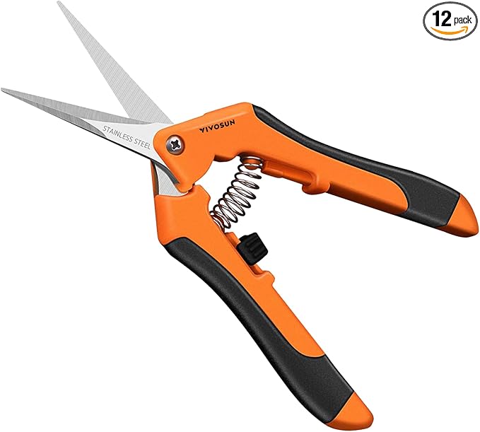 VIVOSUN 12-Pack 6.5 Inch Gardening Scissors Hand Pruner Pruning Shear with Straight Stainless Steel Blades Orange