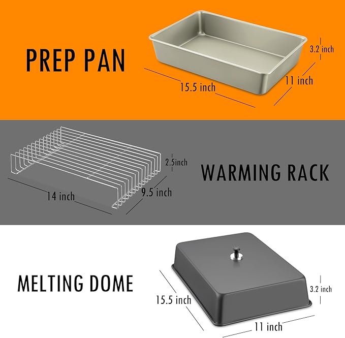 Two 15.5''x11'' Rectangular Melting Domes - Heavy Duty Stainless Steel Blackstone Melting Dome Cover, with 14''x9.5'' Cooling Rack, for Indoor & Outdoor Griddle Domes for Cooking