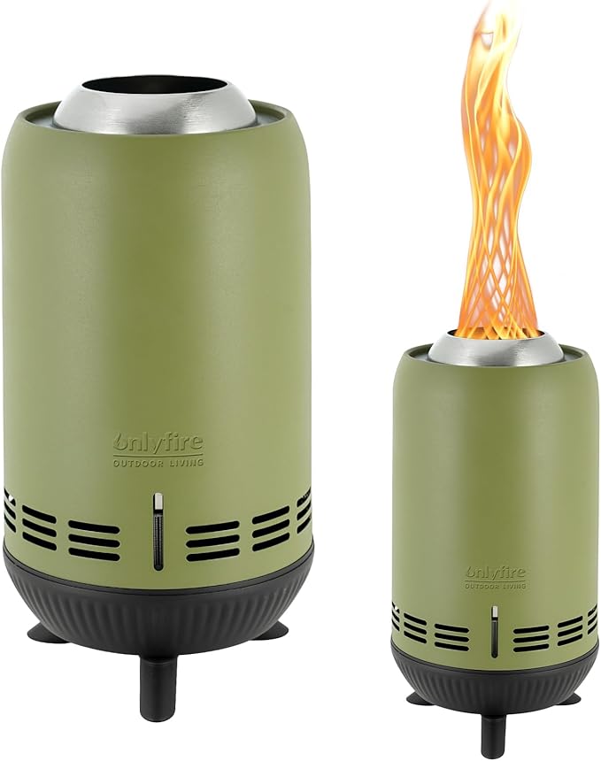 ONLYFIRE OUTDOOR LIVING 12" Tabletop Fireplace with Carrying Bag, Portable Fire Pit for Camping RV Tailgating Patio Backyard Bonfire, Smokeless Camp Stove, Stainless Steel, #FP054 Green