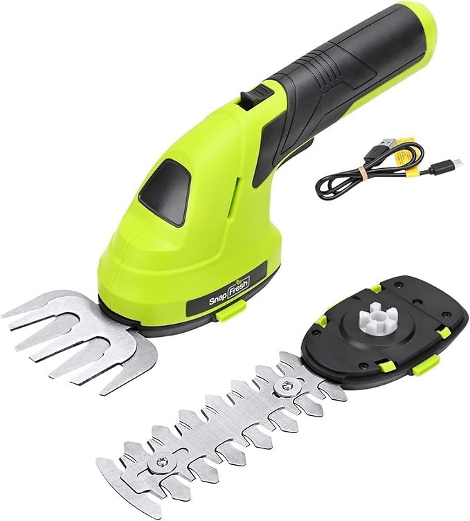 SnapFresh Hedge Trimmer Cordless & Electric Grass Shear - 2 in 1 Handheld Bush Trimmer, Small Grass Trimmer with Battery & Type-C Cable, Lightweight Shrub Trimmer for Garden