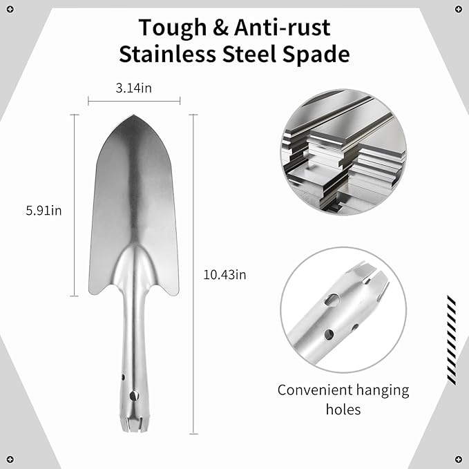 Soil Sifter Stainless Steel Riddle Sieve Set for Gardening with 5 Sizes 8" Diameter 1/3/6/9/12mm Interchangeable Meshes - Garden Potting Sieves with Shovel - Planting Soil Sifters Strains
