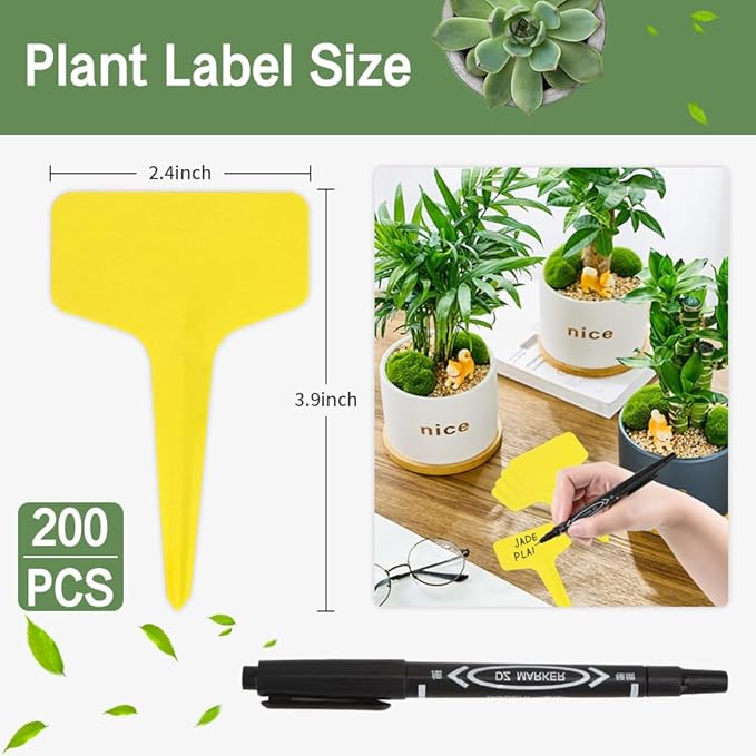 Plant Labels, 200pcs Yellow Tags, Waterproof Outdoor Markers, Plastic Signs for Seedlings, Greenhouse Accessories, Vegetable Garden Supplies