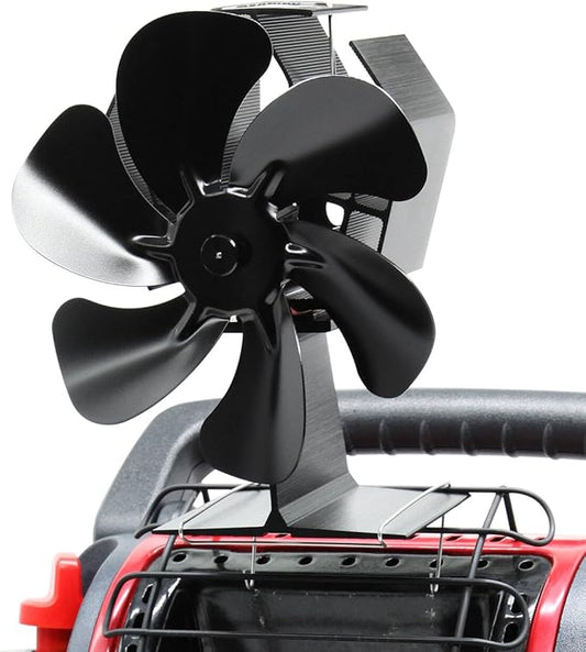 Wood Stove Fan Heat Powered, 6-Blade Thermoelectric Non-Electric Silent Operation Aluminum Fireplace Fan With Bracket Fixed On Propane Heater For Pellet Stoves Camping/Picnics/Indoor/Outdoor Black
