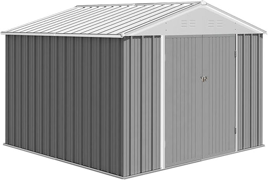 Garvee 7.5 x 8.5 FT Outdoor Storage Shed, Waterproof Utility Shed Storage with Lockable Door Design with Sloped Roof, Metal Shed Galvanised Steel Garden Shed for Backyard Garden Patio Lawn, Gray
