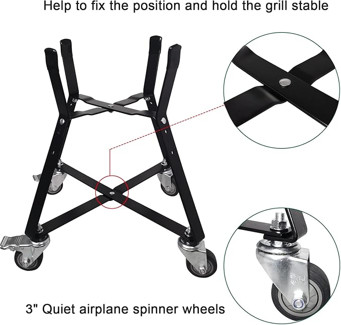 Rolling Cart for Kamado Joe Junior 13.5" Grill Stand for Kamado Joe Accessories, Rolling Nest with Heavy Duty Locking Caster Wheels Powder Coated Steel for Smoker Kamado Grill Stand Black
