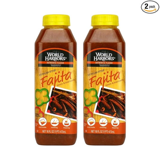 World Harbors Mexican Style Fajita Marinade Pure Mexican Flavors | Perfect for Fajita Meat, Fajita Chicken, and Fajita Veggies. Grill Master's Secret for Fajitas Made in USA 16-Fl Oz (Pack of 2)