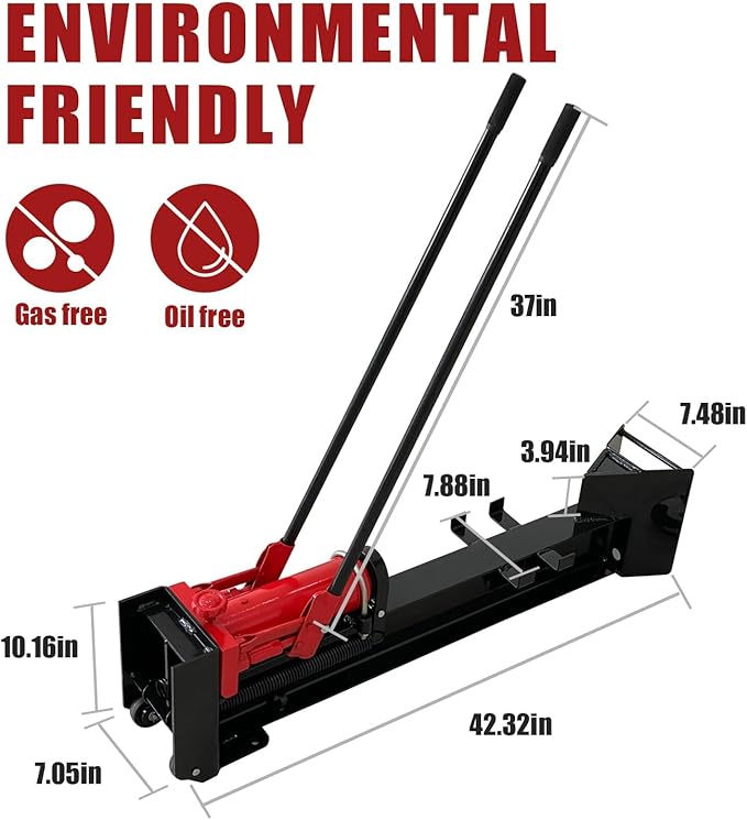 BIG RED ATGS012-1 Torin Hydraulic Log Splitter: Durable Manual Wood Splitter with Horizontal Full Steel Beam, Labor-saving Machine - Stable and Safe, Capacity 12 Ton, Red