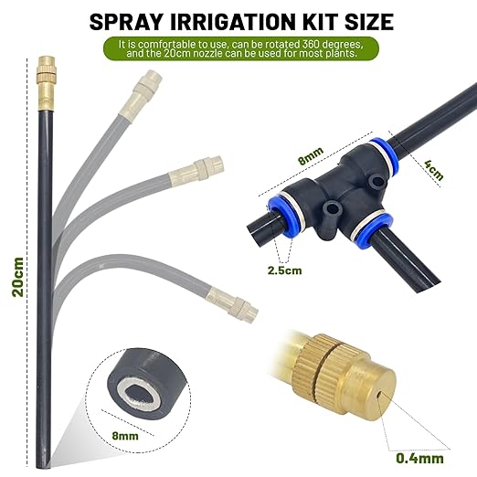 360° Adjustable Drip Irrigation System - 20FT Garden Watering System with 5 Nozzles, Garden Irrigation System, Greenhouse Accessories, Atomizing System for Yard, Lawn, Plants, 5/16 inch Hose