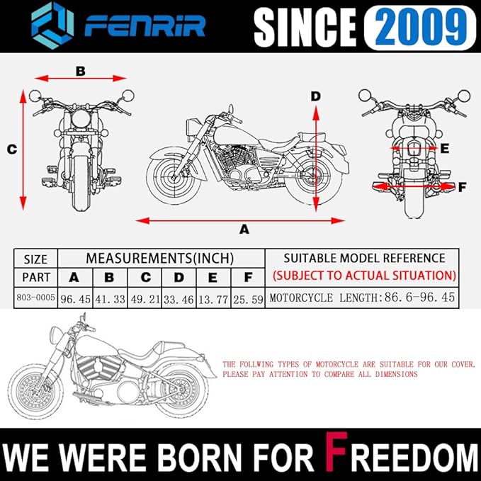 FENRIR 96" Motorcycle Cover Waterproof Outdoor Storage Exhaust Pipe Anti-Scalding Compatible with Harley Davidson Softail Fat bob Fat boy Low Rider Breakout Indian Scout Chief Shadow Vulcan Boulevard