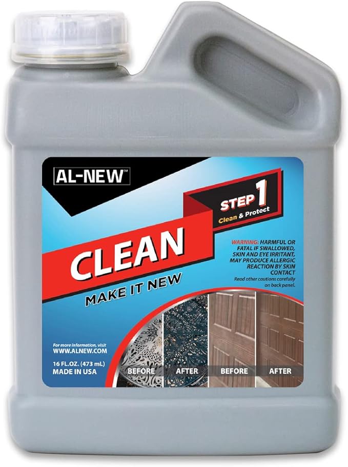 AL-NEW Step 1 Clean | Cleaning Solution for Outdoor Patio Furniture, Garage Doors, Window Frames, Exterior Lights & Fencing (16 Ounce)