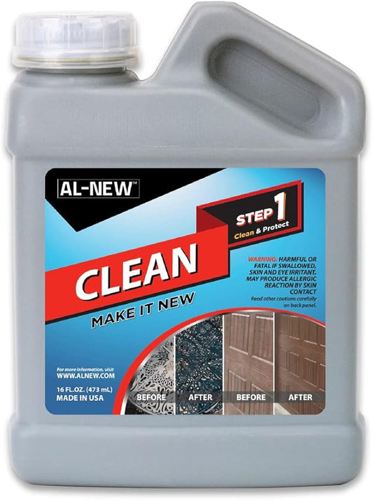 AL-NEW Step 1 Clean | Cleaning Solution for Outdoor Patio Furniture, Garage Doors, Window Frames, Exterior Lights & Fencing (16 Ounce)