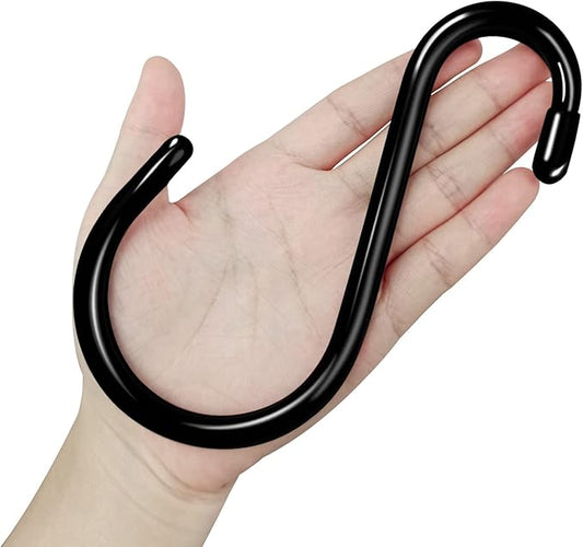 12 Pack S Hooks Heavy Duty Vinyl Coated Large S Hooks 6 inch Non Slip 7mm Thickness S Hooks for Hanging Plants,Sturdy Metal Black S Hooks for Closet,Bird Feeders,Kitchen,Tools,Bikes