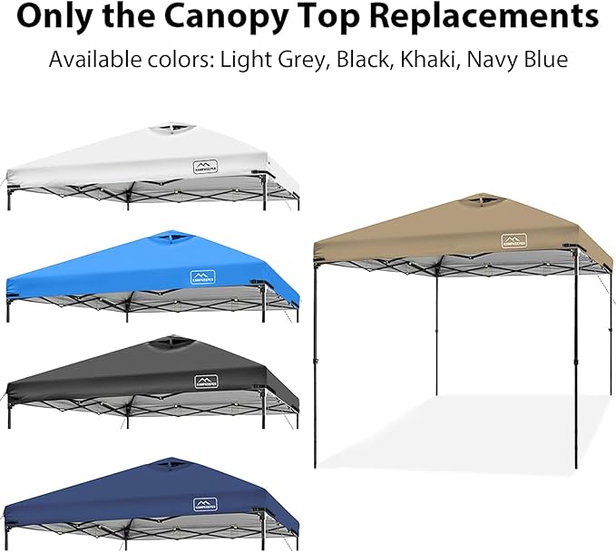 KAMPKEEPER Replacement Top Pop Up Canopy Tent Cover Roof with Air Vent and Adjustable Elastic Strap, Polyester UV Waterproof for Outdoor Garden Patio Sun Shade(Top Only) (Khaki, 10x10FT)