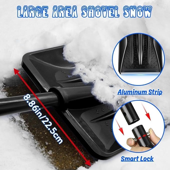 Snow Shovel, New Upgrade Snow Shovels for Car Driveway Snow Removal, Lightweight Portable Adjustable Large Capacity Shovel Perfect for Garden and Emergency(Black)