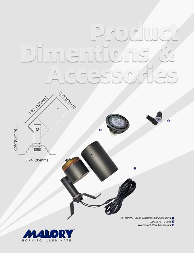 MALORY Low Voltage Landscape Spot Down Light, Brass Landscape Lighting Christmas Tree Down Light Led Downlights Outdoor Wall Mounted Light for Yard, Garden, Lawn,Patio with MR16 Bulb (1 Pack)