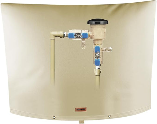 TOHONFOO Backflow Preventer Pipe Insulation Cover (5°F) - Irrigation Sprinkler Valve Insulated Pouch - Water Well Pump Cover - Sturdy 5 Layers for Winter Freeze Protection, 38" W x 24" H, Beige