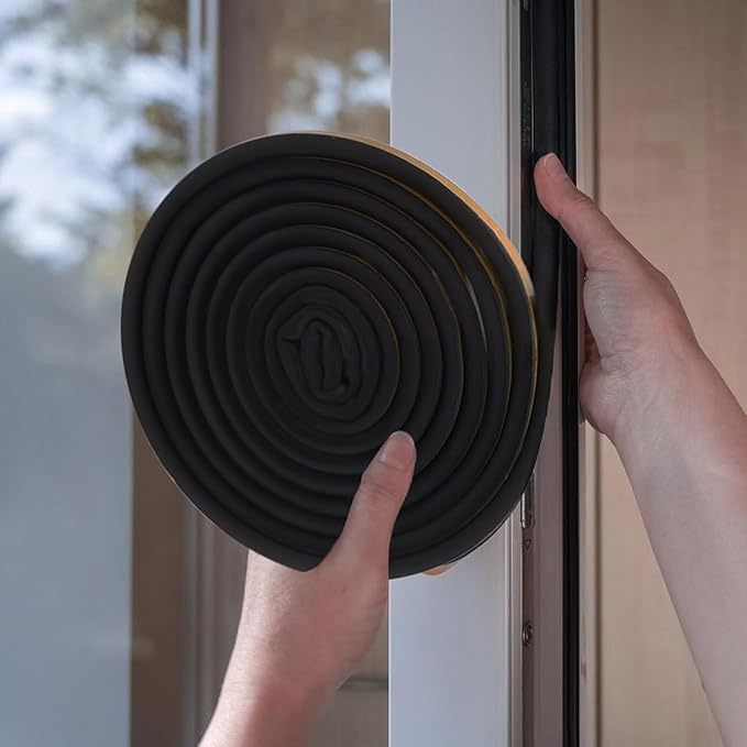 Weather Stripping for Large Gaps in Doors and Windows, Block Wind & Noise, Self-Adhesive, Thickness 12mm, Width 14mm, Length 6 Meters(Black)