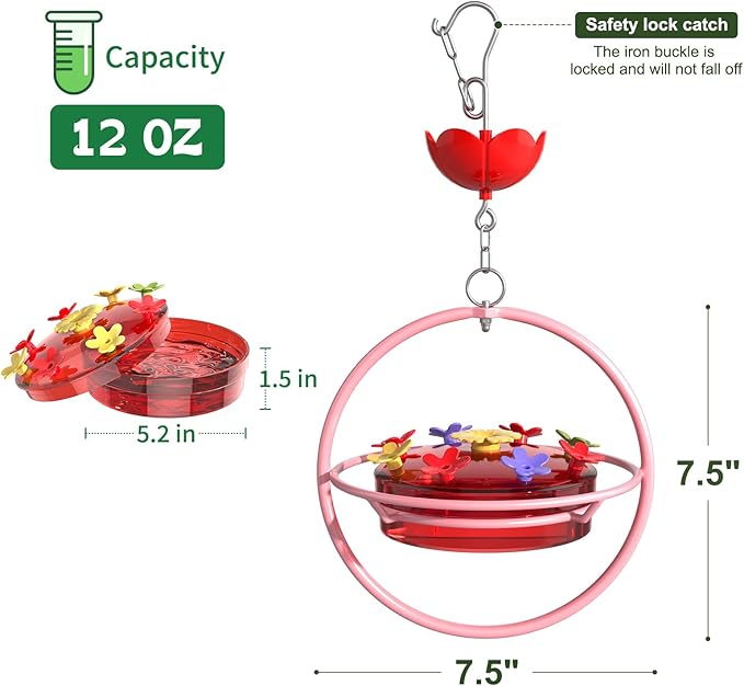 1 Pack Wide-Mouth Hummingbird Feeder for Outdoor Hanging, Nectar Bird Feeder with Ant Moat, Unique Gift
