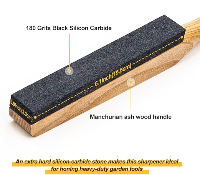 Berry&Bird Sharpening Stone File Garden Tool Sharpener with Handle, 180 Grits Silicon Carbide, Sharpening Knife, Axe, Hatchet, Lawn Mower Blade, Spade, Ideal for Garden, Chefs & Knife Enthusiasts