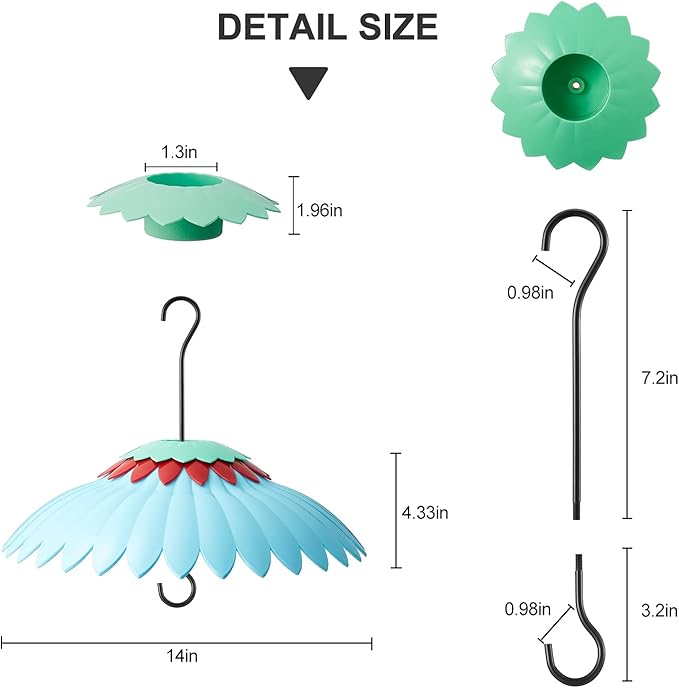 Squirrel Baffle,Hang from Bird Feeders for Outdoors Squirrel Proof, Protect Feed Green Dome Attract Hummingbirds, Moat Proof, Easy to Clean-14inch(Blue)
