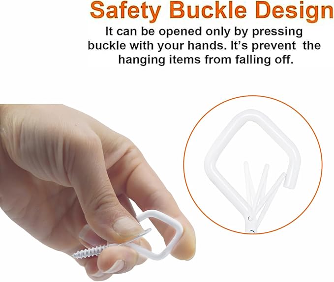 20PCS Eye Screw Hooks for Hanging Heavy Duty with Safety Buckle.Metal Ceiling Hooks for Hanging Plants,Cup,Wind Chime,Bird Feeders,String Lights at Indoor&Outdoor,2.36 Inch(No Drill Bit