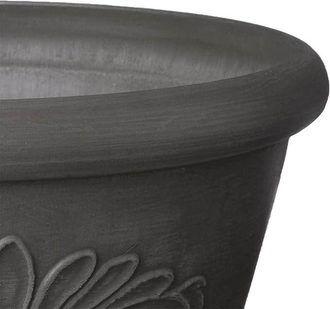 Arcadia Garden Products PSW TA20DC Plastic/Stone/Wood Composite Bulb Pan – No Drainage Hole (Drillable), 8"x3", Dark Charcoal