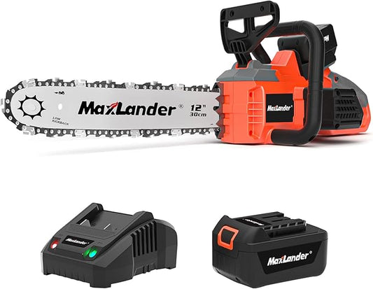 12-Inch Cordless Battery Operated Chainsaw with 1x4.0Ah Battery&Charger, MAXLANDER 20V Electric Chainsaw with Auto-Tension & Auto-Lubrication, Lightweight Handheld for Wood Cutting & Trimming