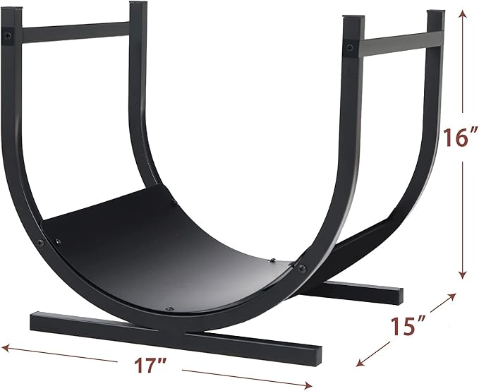 PHI VILLA 17 Inches Small Indoor/Outdoor Firewood Log Rack Log Hoop Bin Log Carrier for Firewood with Scrolls Fireplace Accessories,Decorative Black