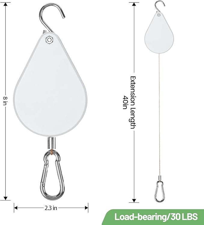 Retractable Plant Hanger - Upgrade Plant Pulleys for Hanging Plants, Easy to Raise and Lower, Suitable for Garden Flower Pots, Hanging Planter, Bird Feeder(White, 4 PCS)