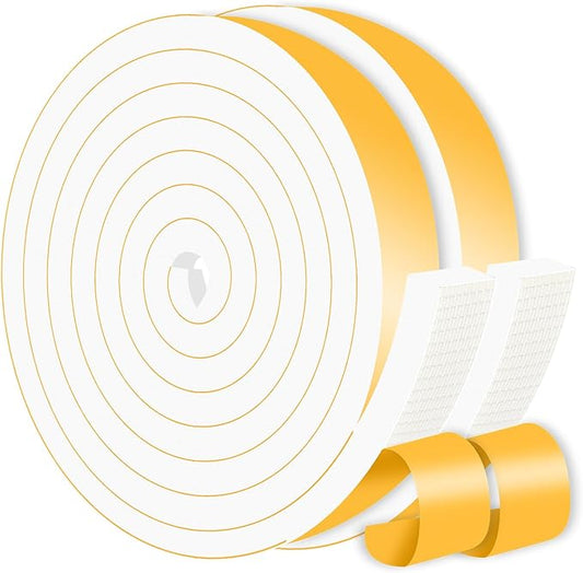 Weather Stripping,Door Seal Strip,Strong Adhesive, Lightproof, Soundproof Foam,Door Seal Strip for Door Frame,Window Frame,Sliding Door (White,1 in x 1/2 in x 26Ft)
