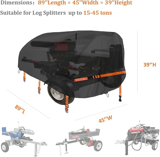 Log Splitter Cover for 15-45tons Log Splitter (89×45×39 inch), 900D Oxford Cloth,All Weather Protection, Heavy Duty Wood Splitter Cover Wateproof,Black