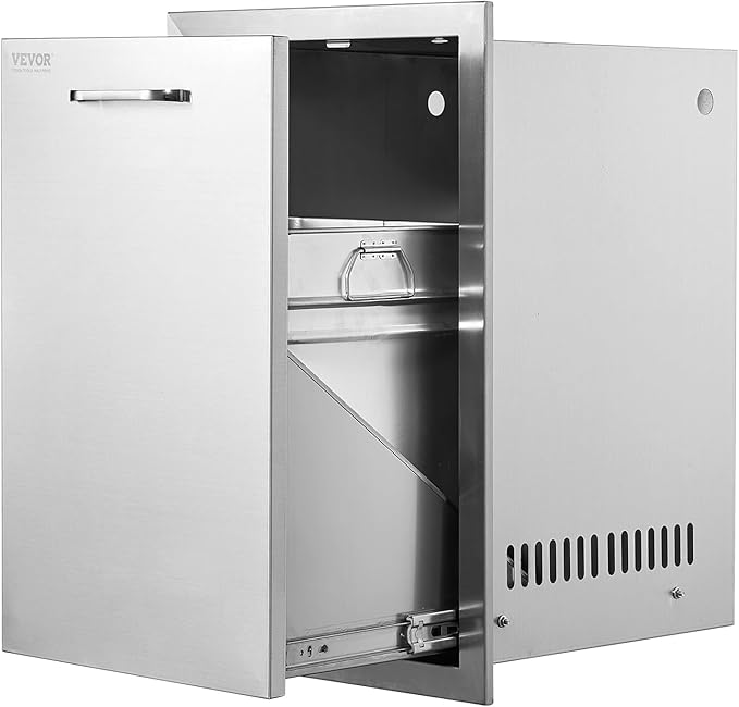 VEVOR Outdoor Kitchen Trash Drawer 16Wx22Hx16 D, Propane Tank Drawer, Stainless Steel Pull Out Trash Drawer with Handle, Outdoor Kitchen Cabinets Trash Can Pull Out, Outdoor BBQ Island Trash Bin